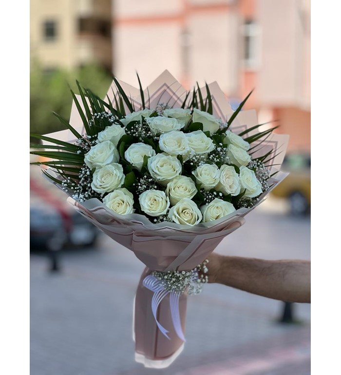 Beyaz Gül Buketi 21 Adet