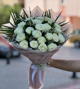 Beyaz Gül Buketi 21 Adet