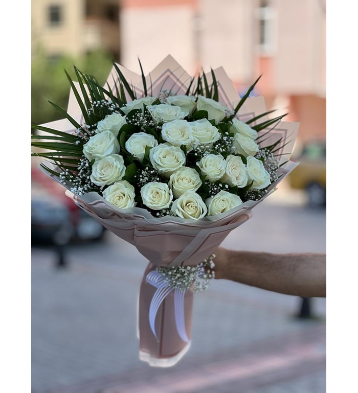 Beyaz Gül Buketi 21 Adet